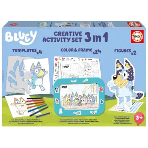 DIBUJA CON PLANTILLAS + COLOREA ENMARCA Y DECORA + DECORA CONSTRUYE Y JUEGA BLUEY - CREATIVE ACTIVITY SET 3 IN 1