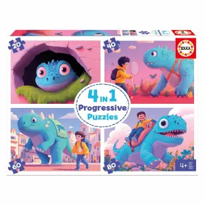 4 IN 1 PUZZLES. SIMPÁTICOS DINOS 20+40+60+80