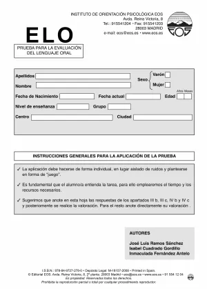 ELO EVALUACIÓN DEL LENGUAJE ORAL (HOJA DE PERFIL)